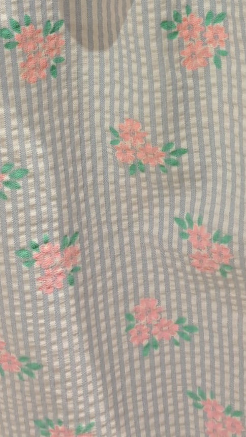 Girls' Summer Floral Seersucker Spaghetti Strap A-Line Dress