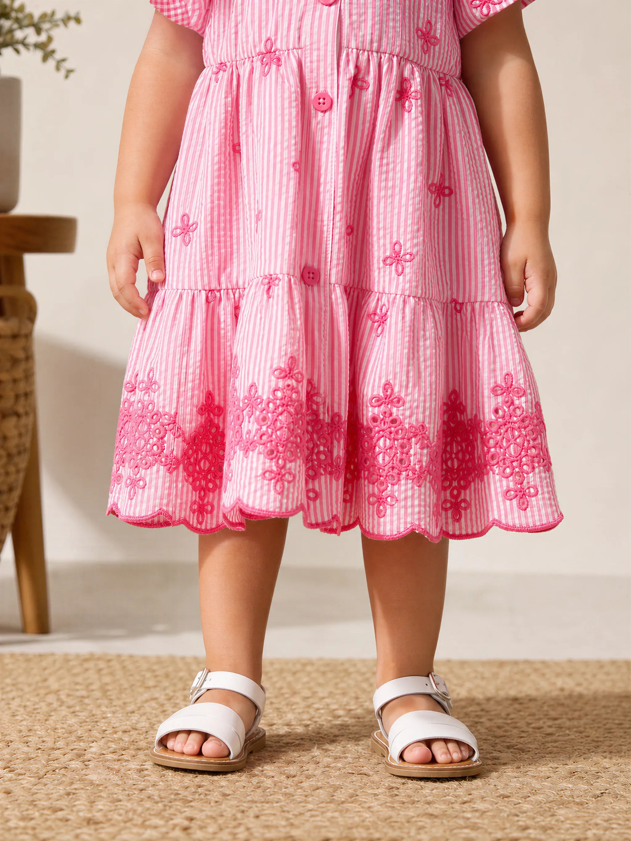 Bloom - Pink Stripe Floral Embroidered Toddler Dress