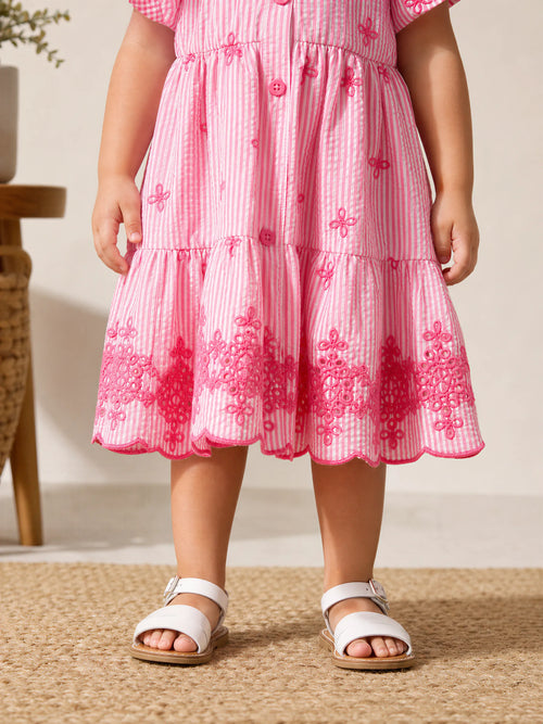 Bloom - Pink Stripe Floral Embroidered Toddler Dress