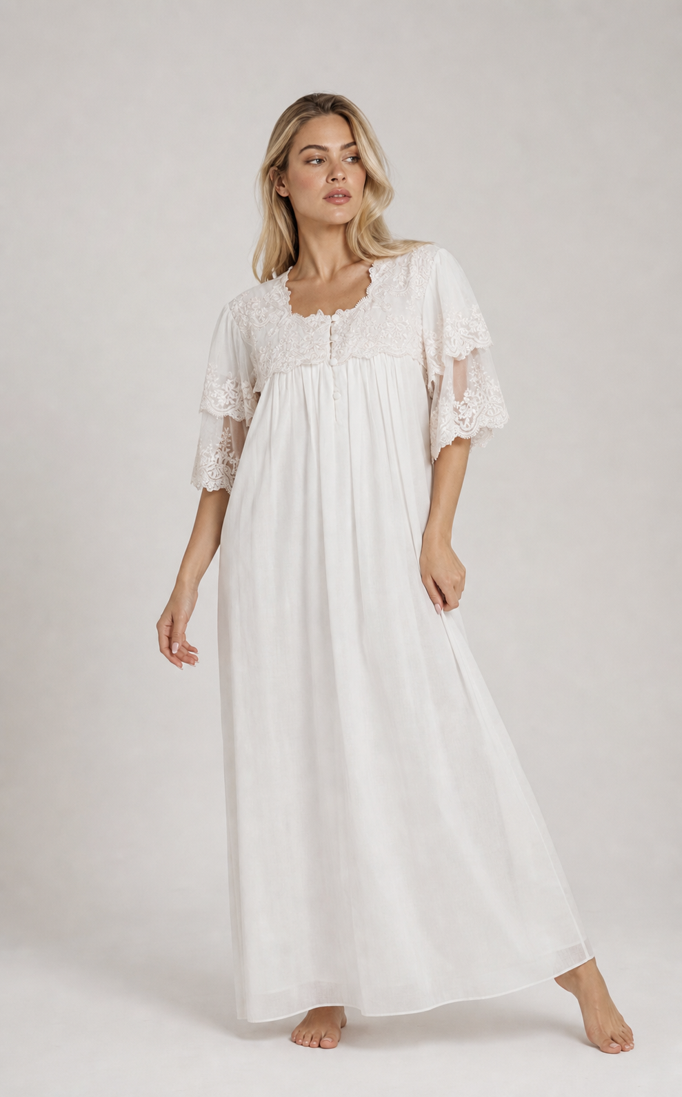 Lilium - Cotton Night Dress with Front Button