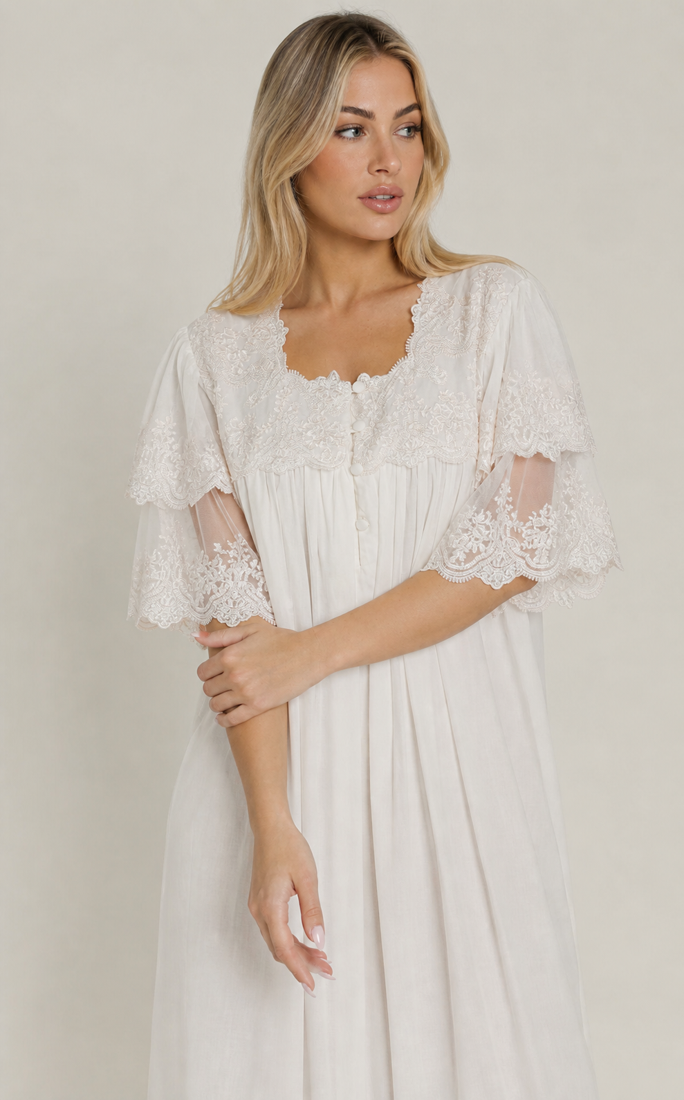 Lilium - Cotton Night Dress with Front Button