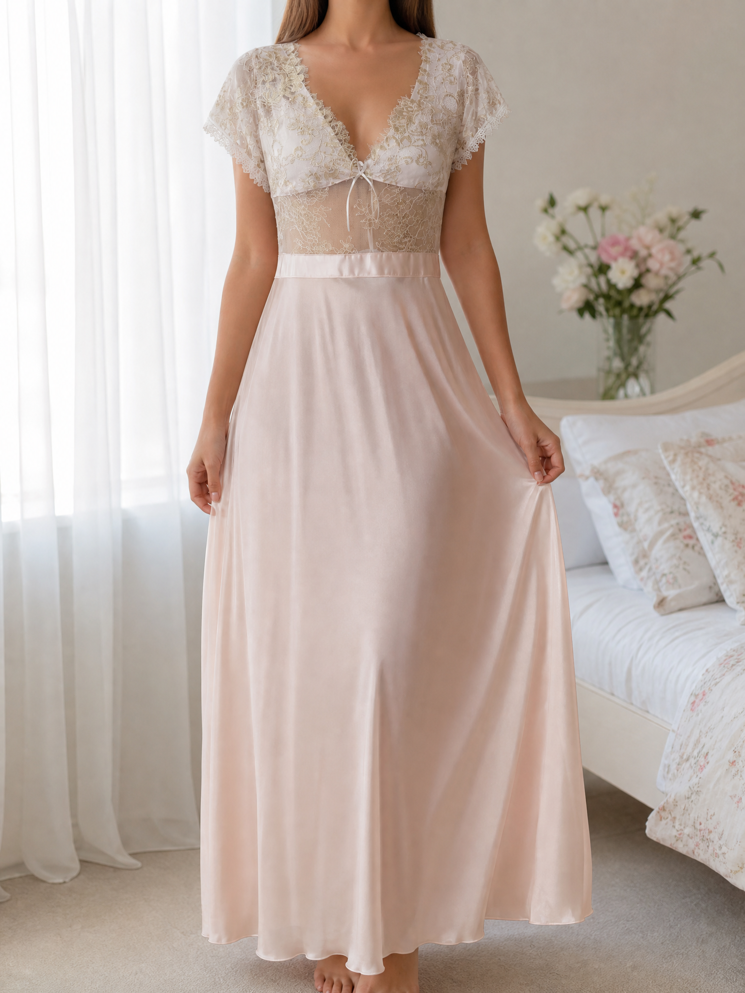 Satin Lace Nightdress - Isadora