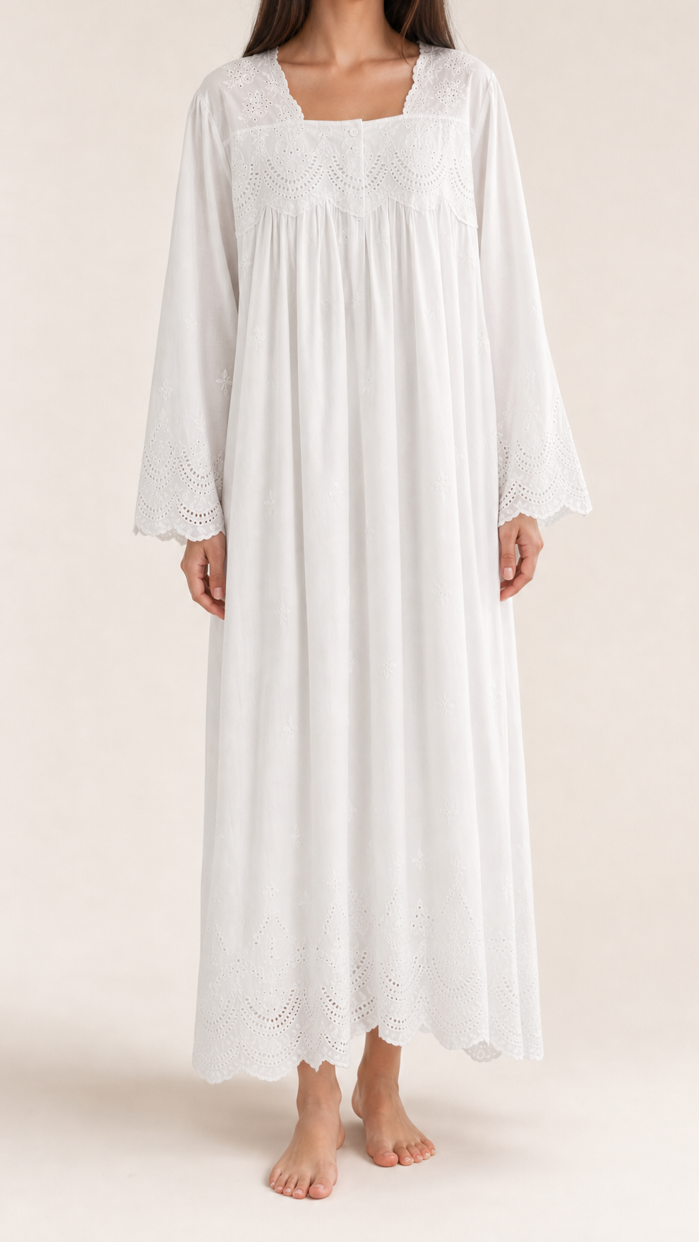 Premium Cotton Broderie Anglaise Night Dress