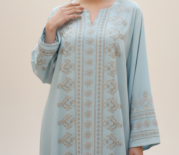 Elegant Light Blue Embroidered Jalabiya - Yasmin